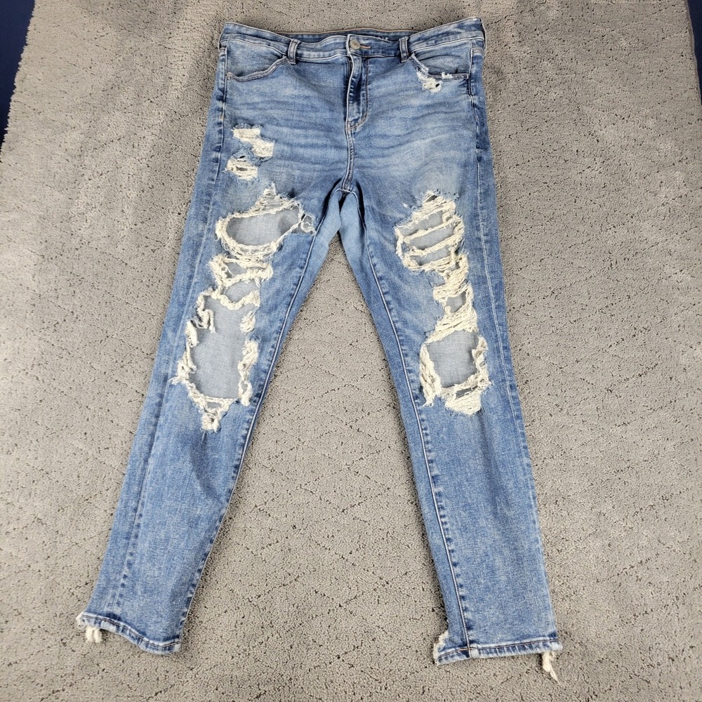 American Eagle Jeans Womens 16 Blue Hi Rise Jegging Distressed Slimming Stretch